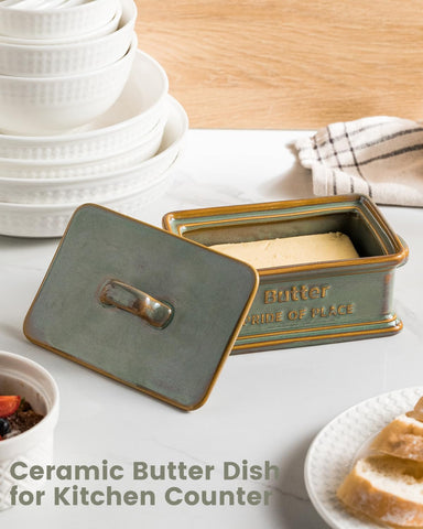 Zoeeker farmhouse-style butter dish complements rustic and modern kitchen decor