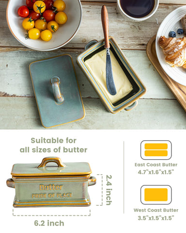 Zoeeker green ceramic butter keeper in a rectangular shape enhances kitchen decor