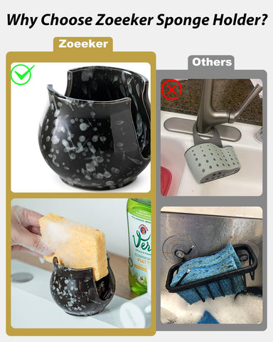 Zoeeker sink organizer with ceramic base keeps brushes and sponges neatly in one place
