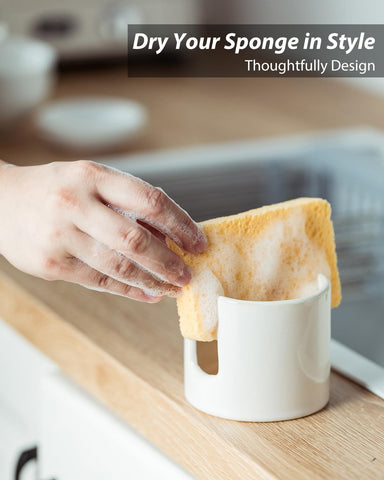 Zoeeker ceramic organizer adds style to any sink area.
