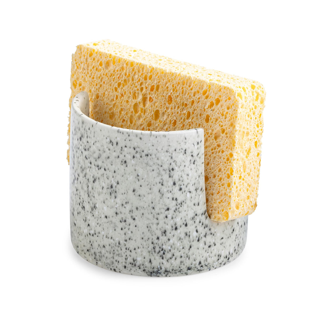 Zoeeker sponge holder with speckled ceramic glaze, front view shows elegant sink organization.