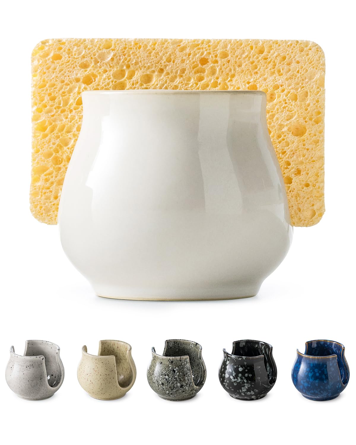 Zoeeker ceramic sponge holder on a white sink, compact and stylish for daily use.