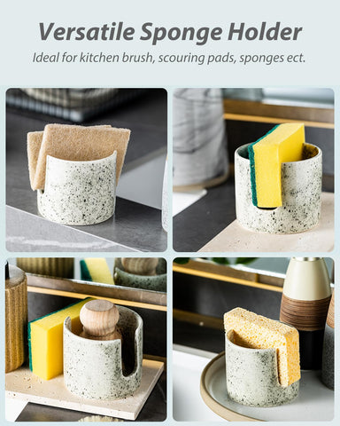 Zoeeker kitchen sponge holder demonstrates compact footprint for sponges, soap, and scrubbers.
