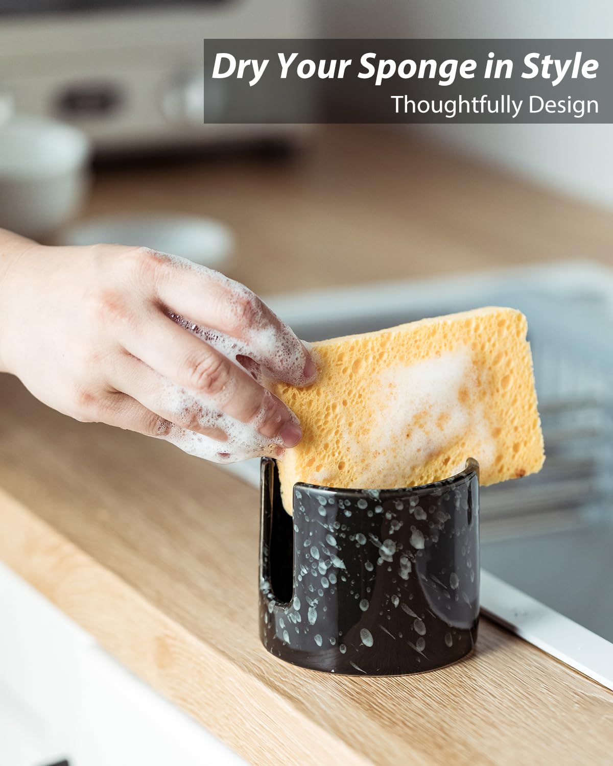 Zoeeker sponge holder durable ceramic with an elegant finish.