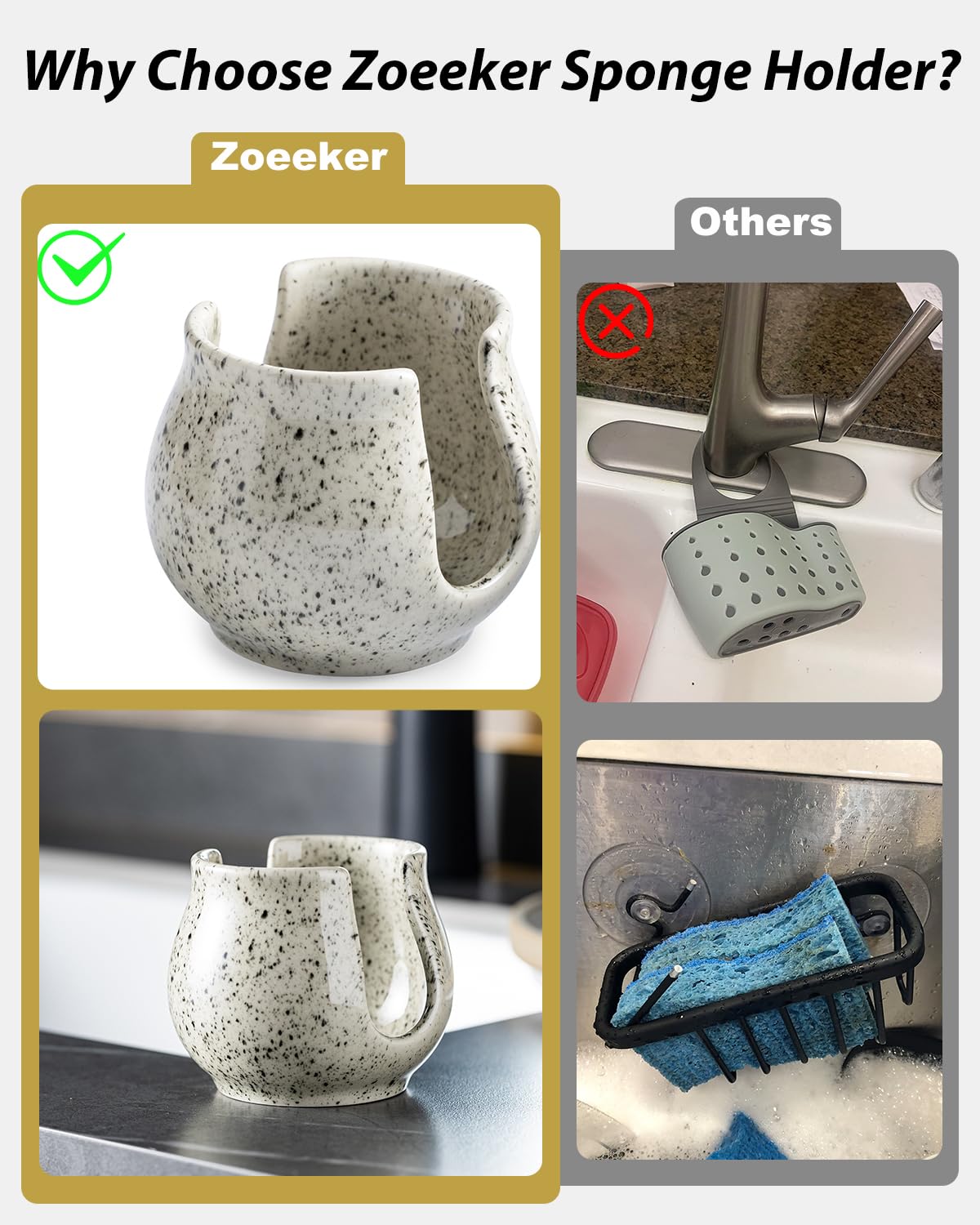 Zoeeker farmhouse decor sponge holder enhances countertop style while remaining practical