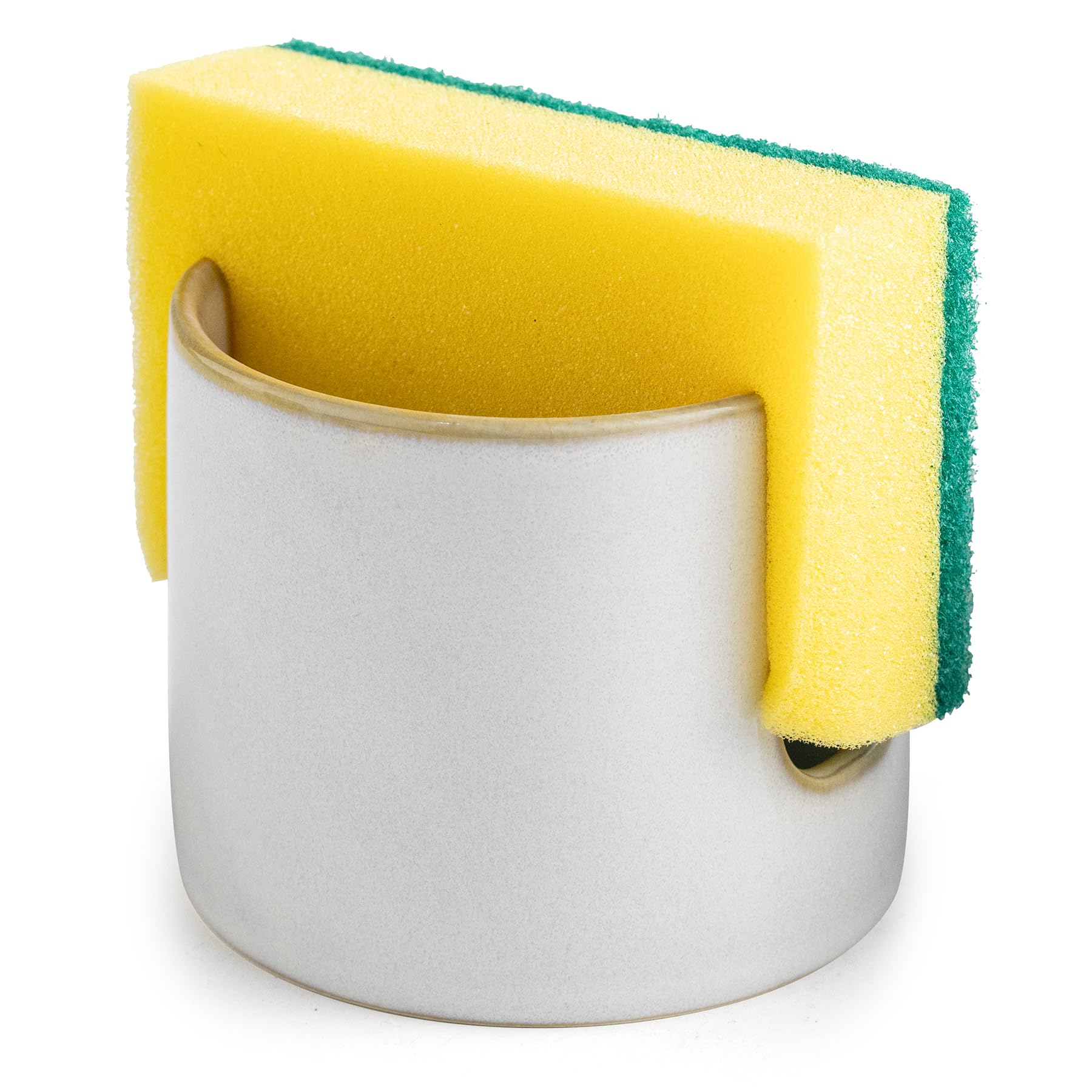 Zoeeker ceramic sponge holder on counter keeps sponges dry and tidy.
