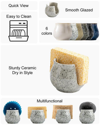 Zoeeker sponge holder with speckled glaze adds farmhouse charm to the sink area