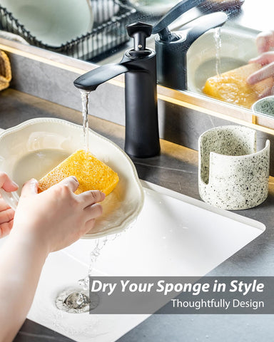 Zoeeker ceramic sponge holder supports sponges and small accessories for organized space.