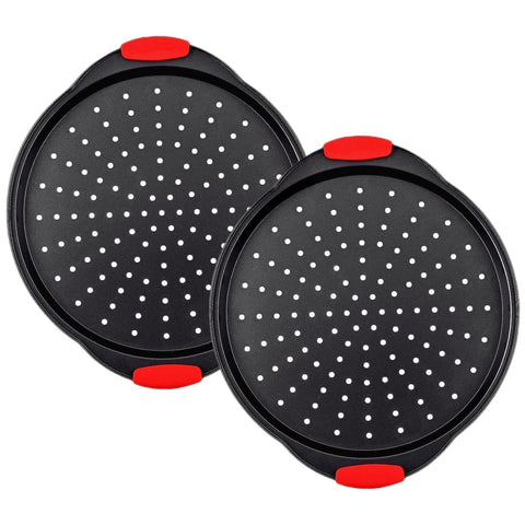 ZOEHROWS 13-inch pizza pan with holes for crispy crust and even baking.