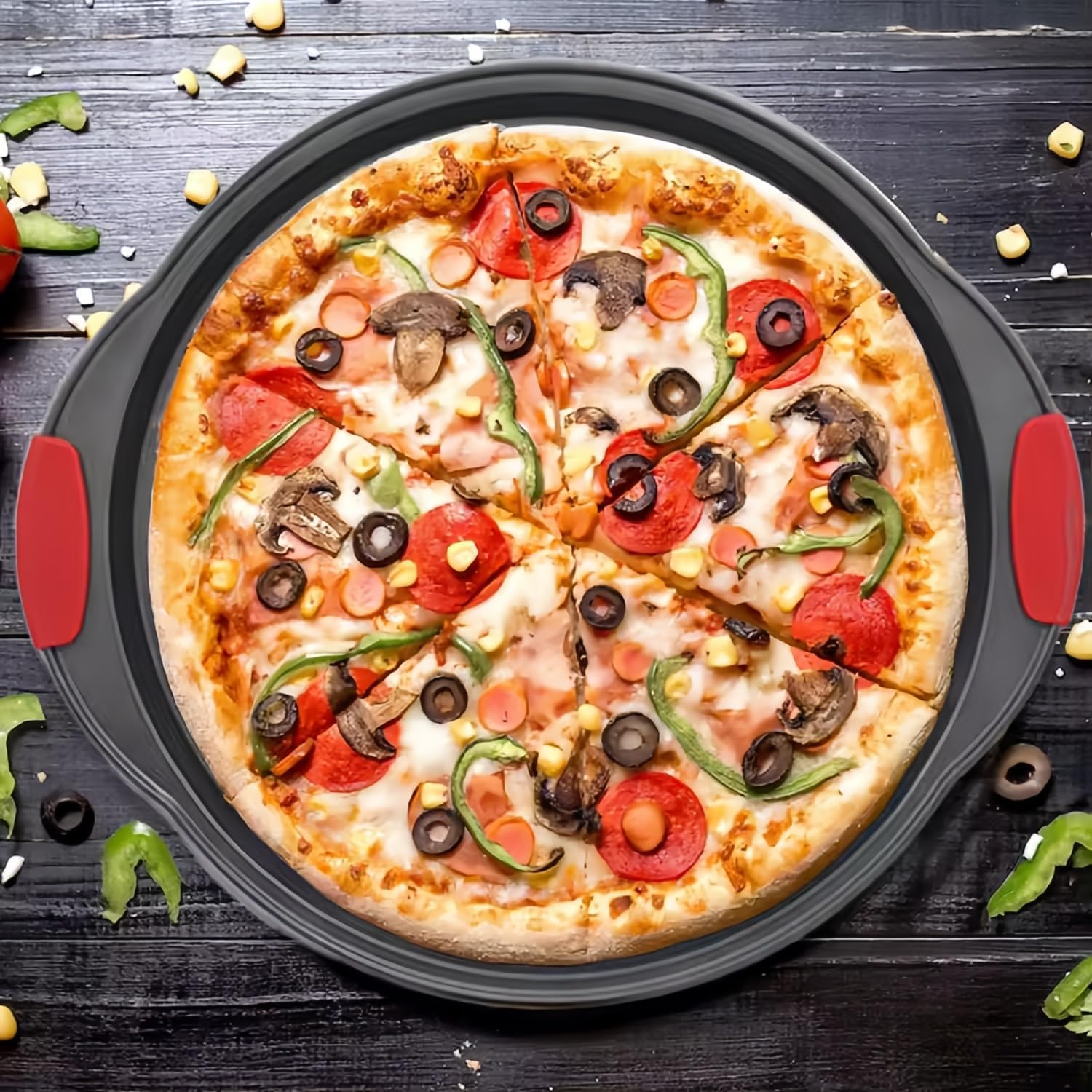 ZOEHROWS versatile pan suitable for pizzas, cakes, and breakfast treats.