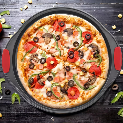 ZOEHROWS versatile pan suitable for pizzas, cakes, and breakfast treats.
