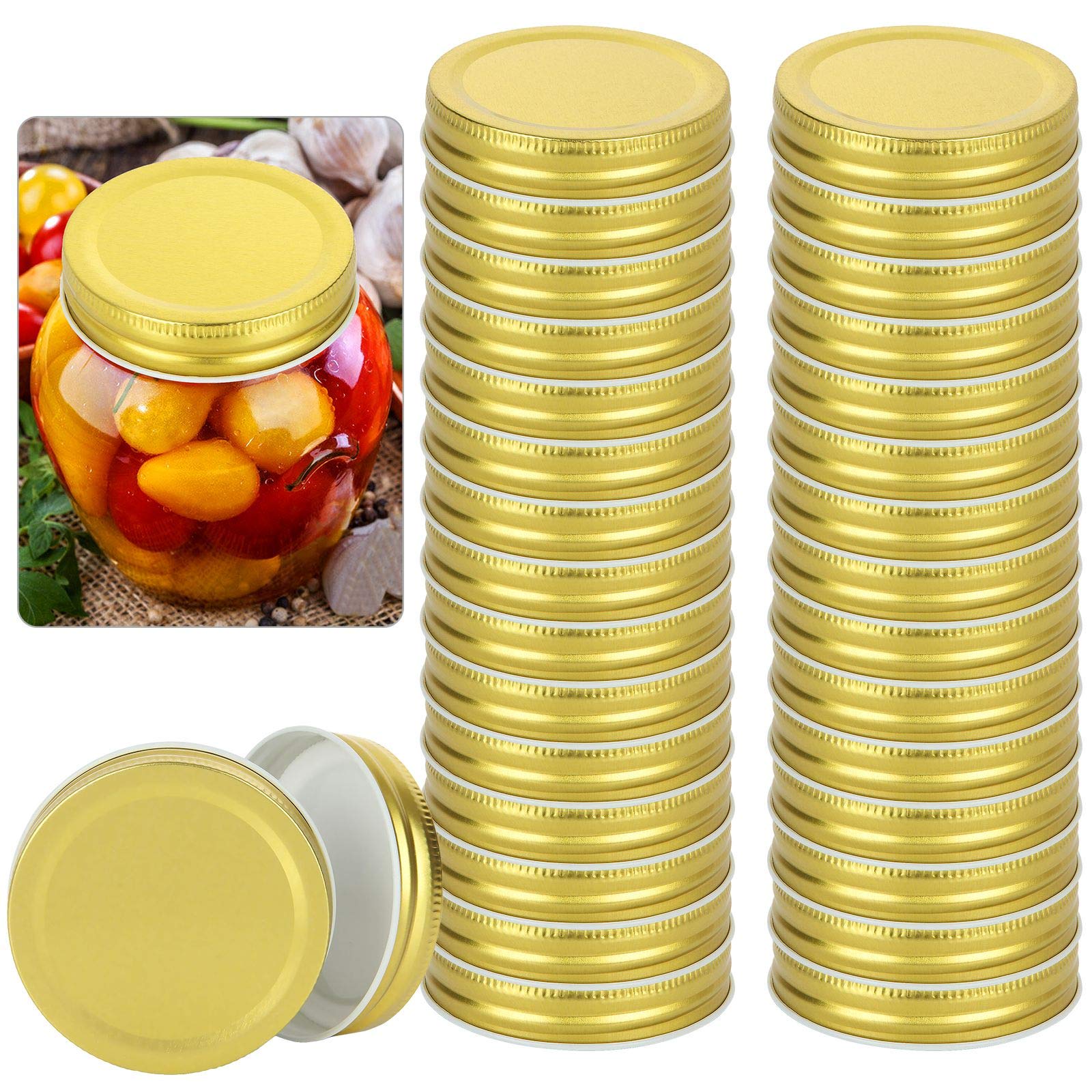 ZOEYES regular-mouth gold lids, 50-pack for airtight mason jar storage