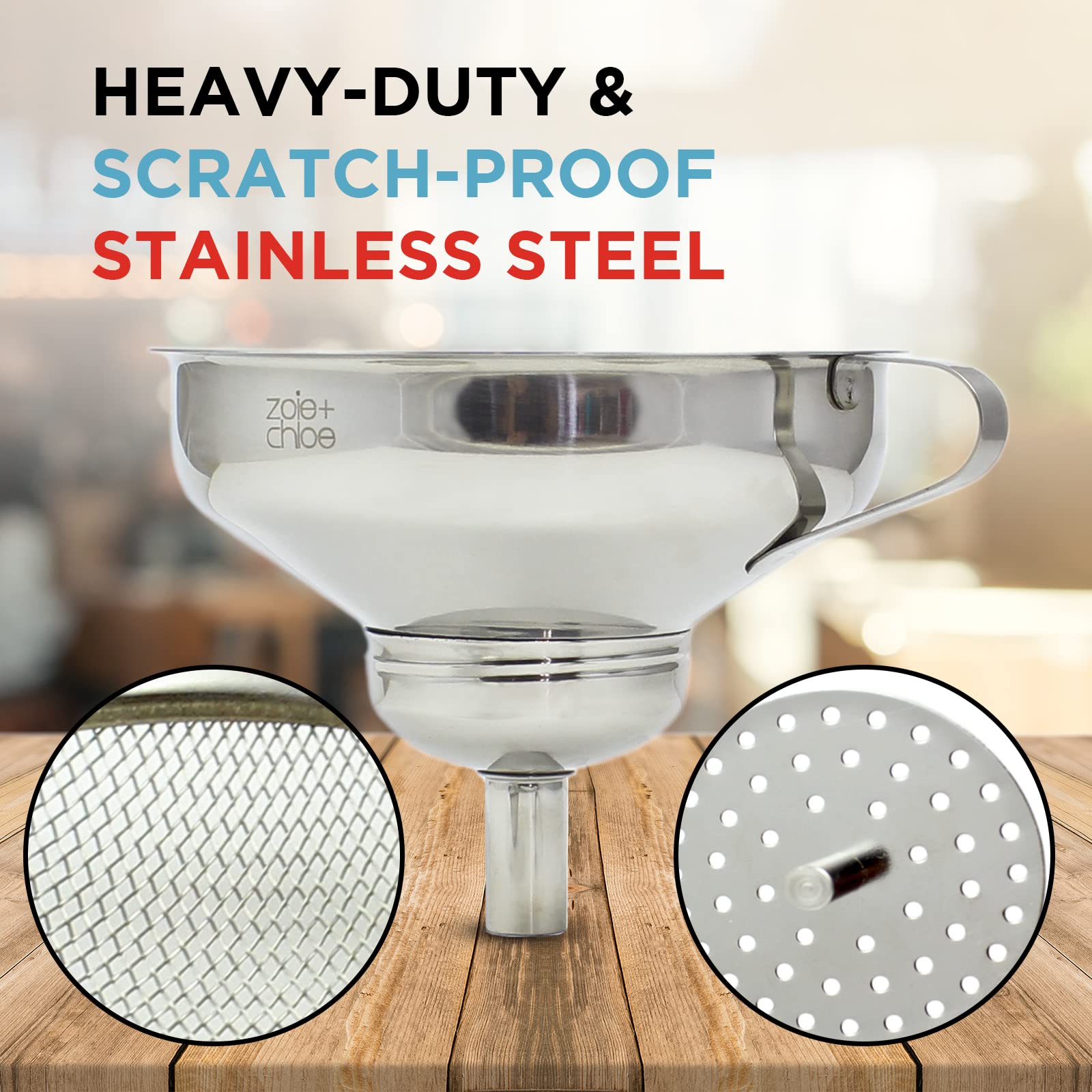 Zoie + Chloe stainless steel design offers durability and easy cleaning.