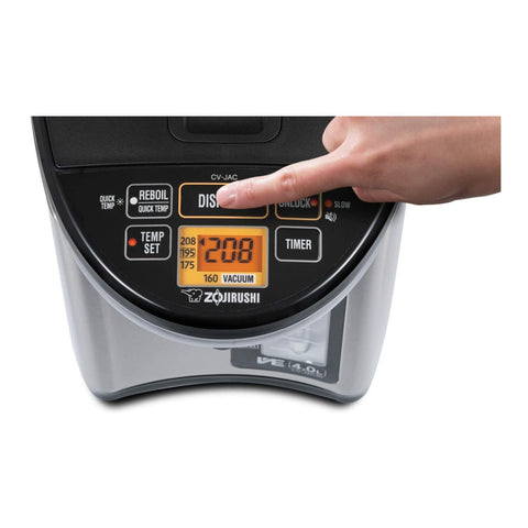 Zojirushi CV-JAC50XB dispensing system with one-touch operation and real-time temperature display.