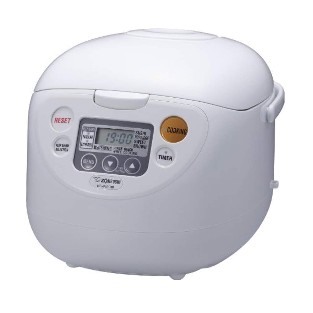 Zojirushi Micom control panel with clock and timer for precise meal planning.