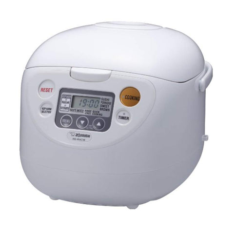 Zojirushi Micom control panel with clock and timer for precise meal planning.
