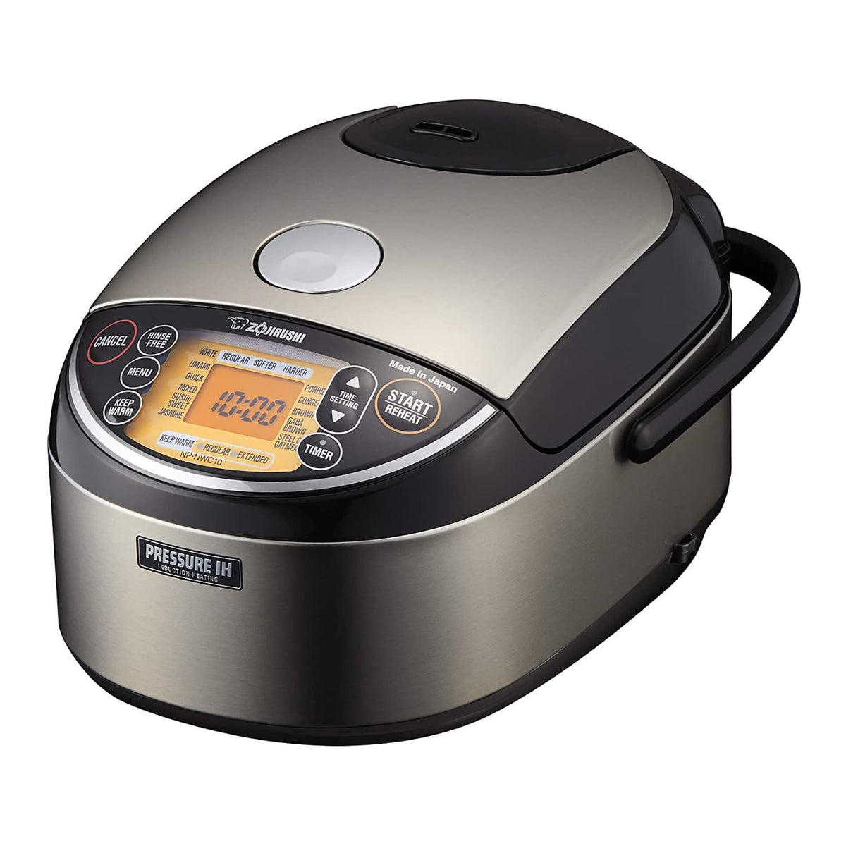 Zojirushi NP-NWC10XB front view in stainless black for stylish daily cooking.