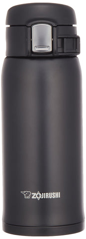 Zojirushi SM-SA36BA black stainless mug front view for on-the-go use.