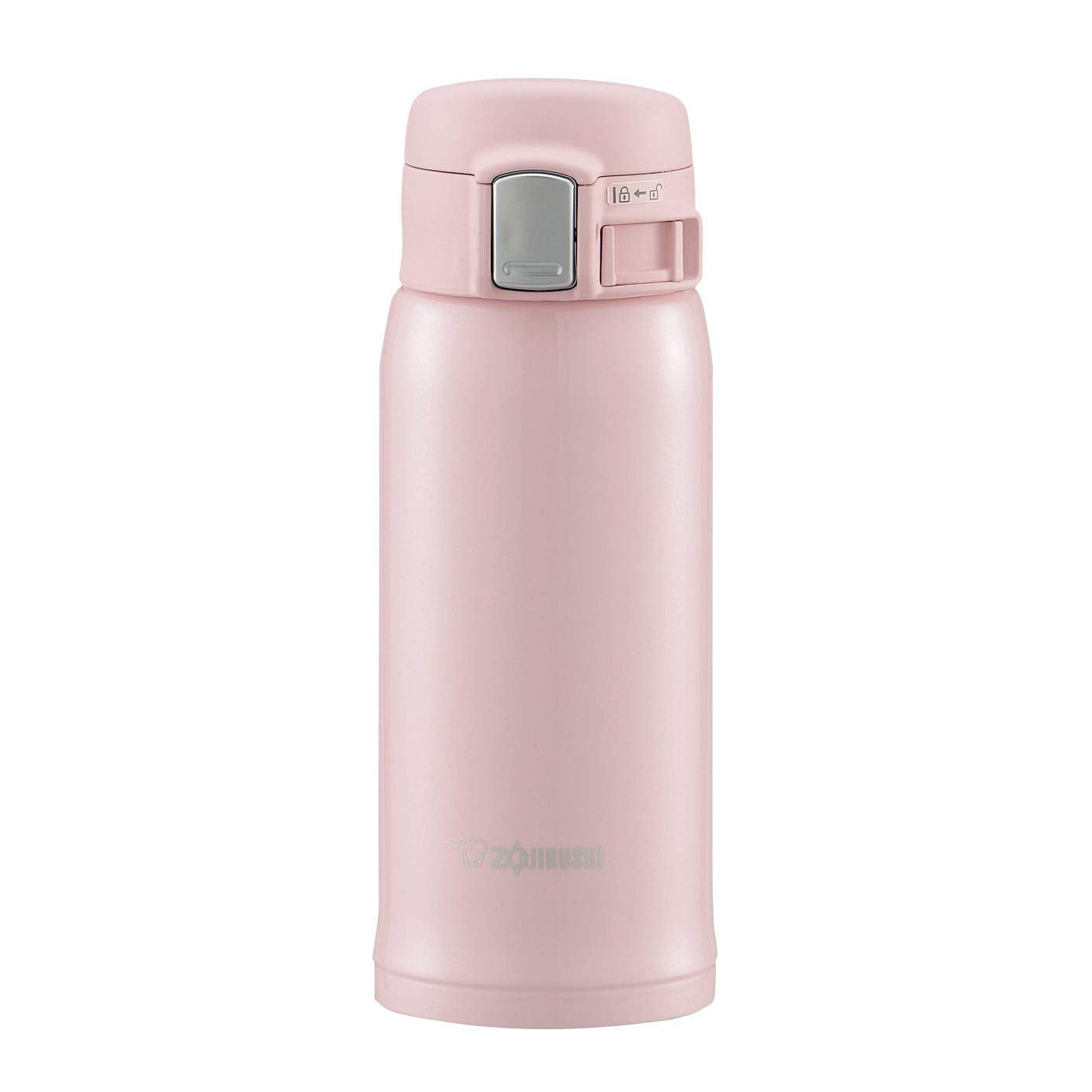 Zojirushi SM-SA36PB Pearl Pink mug front view keeps beverages hot or cold.