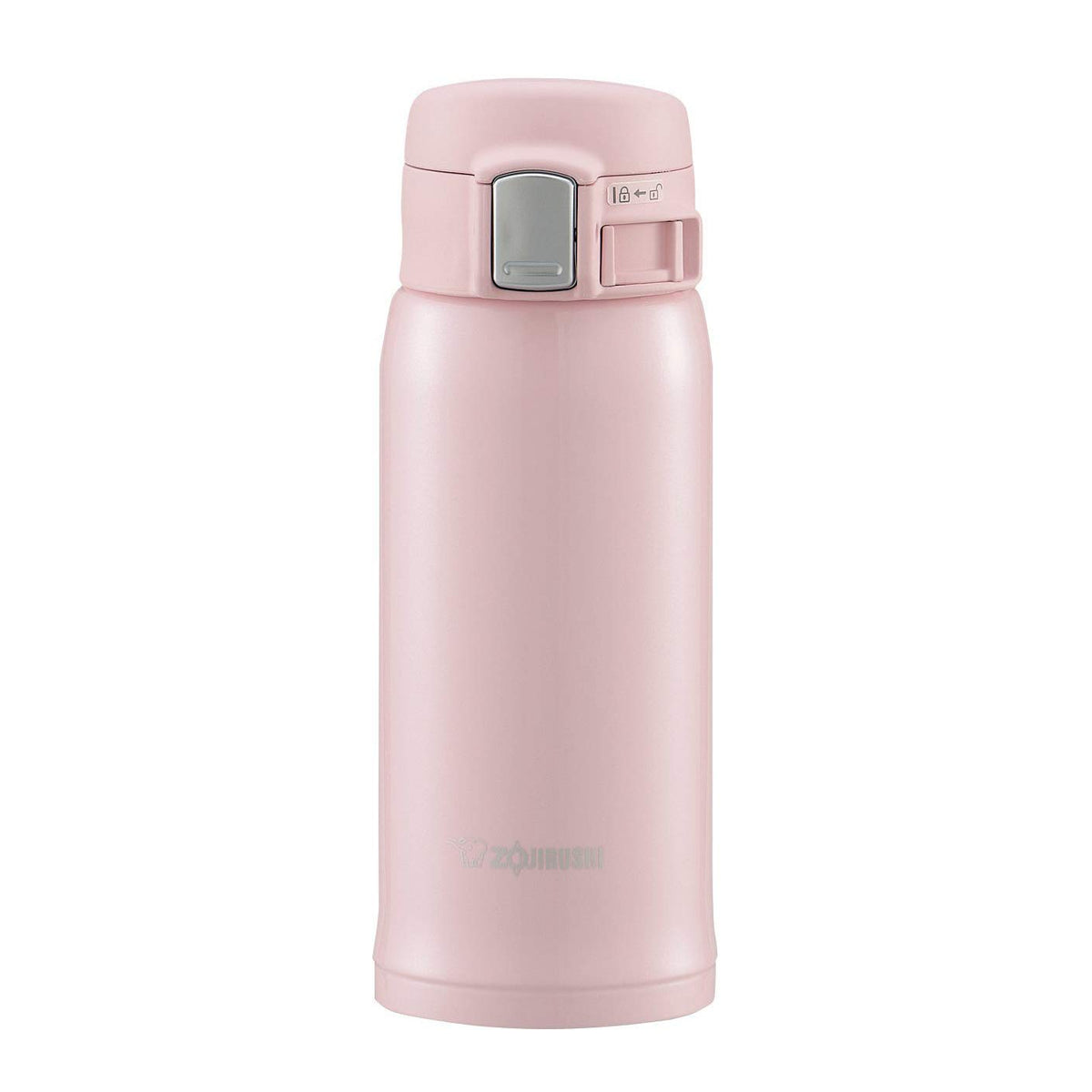 Zojirushi SM-SA36PB Pearl Pink mug front view keeps beverages hot or cold.