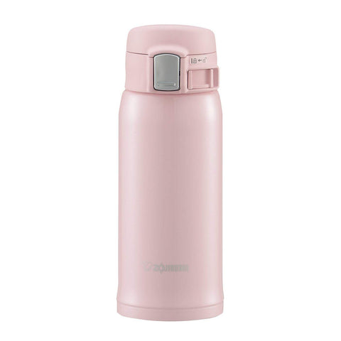 Zojirushi SM-SA36PB Pearl Pink mug front view keeps beverages hot or cold.