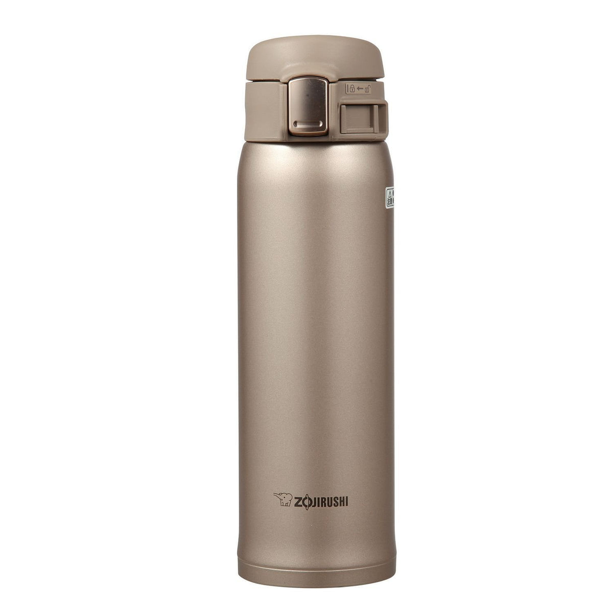 Zojirushi SM-SA48-NM stainless mug in cinnamon gold, front view ideal for travel