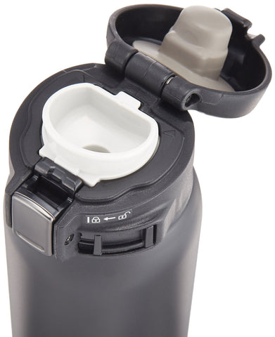 Zojirushi SM-SA60BA mug with flip lid shown for secure, on-the-go temperature control.