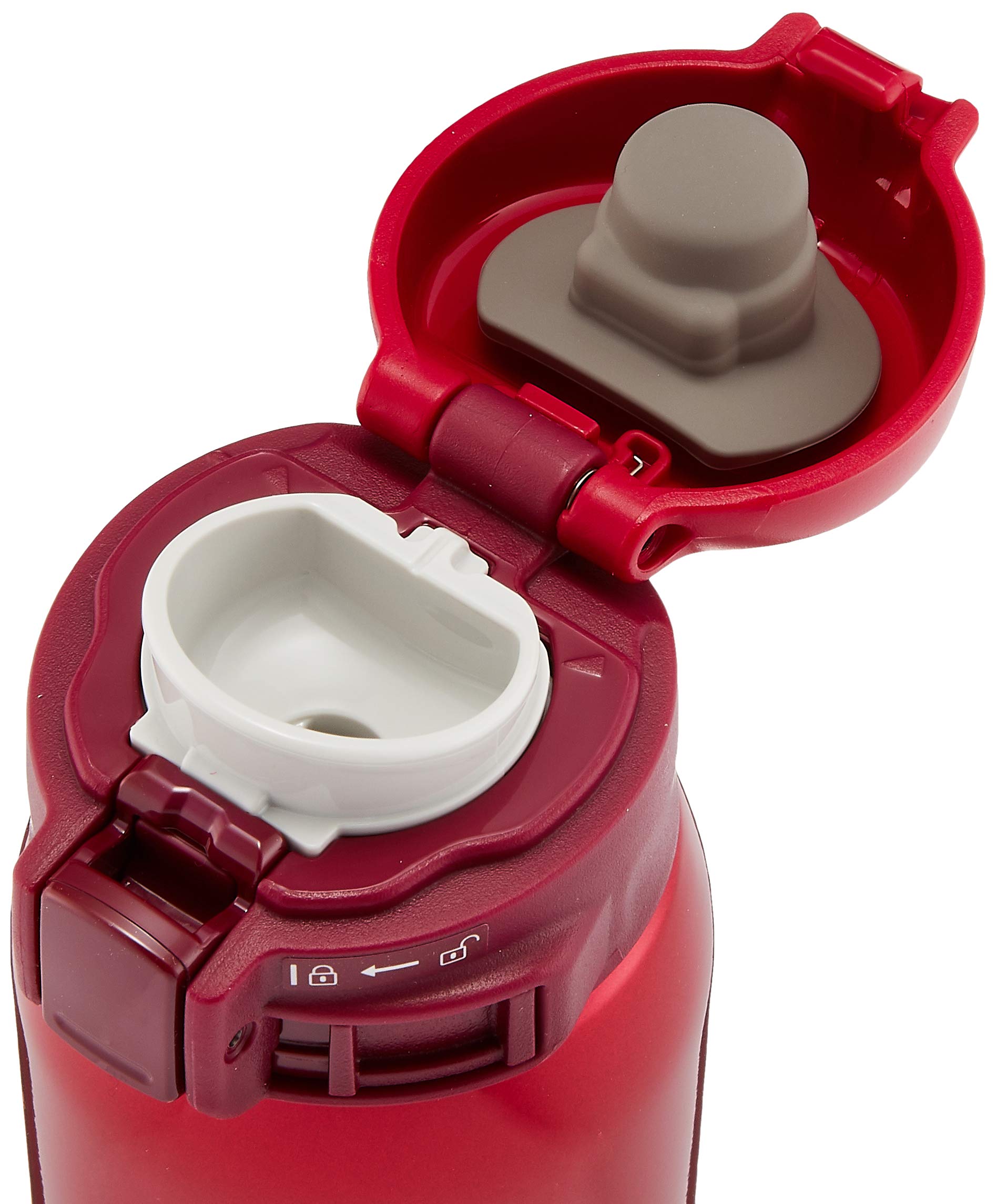 Zojirushi mug lid release for easy disassembly and thorough cleaning after use.