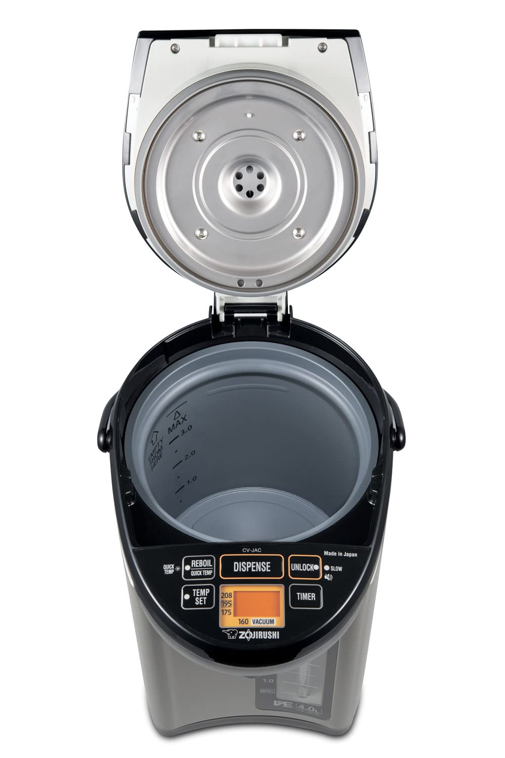 Zojirushi 4.0L temperature display shows real-time water temperature.