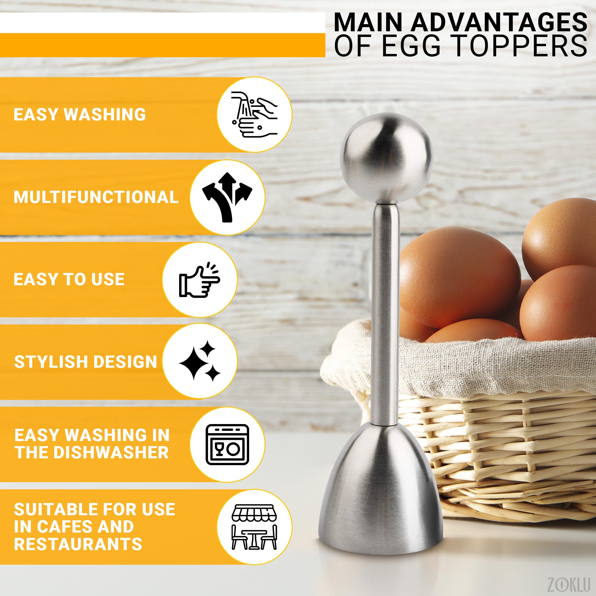 ZOKLU stainless steel egg topper delivers clean cuts with smooth shell