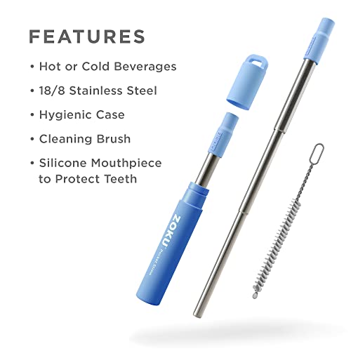ZOKU collapsible stainless straw extended to fit any glass