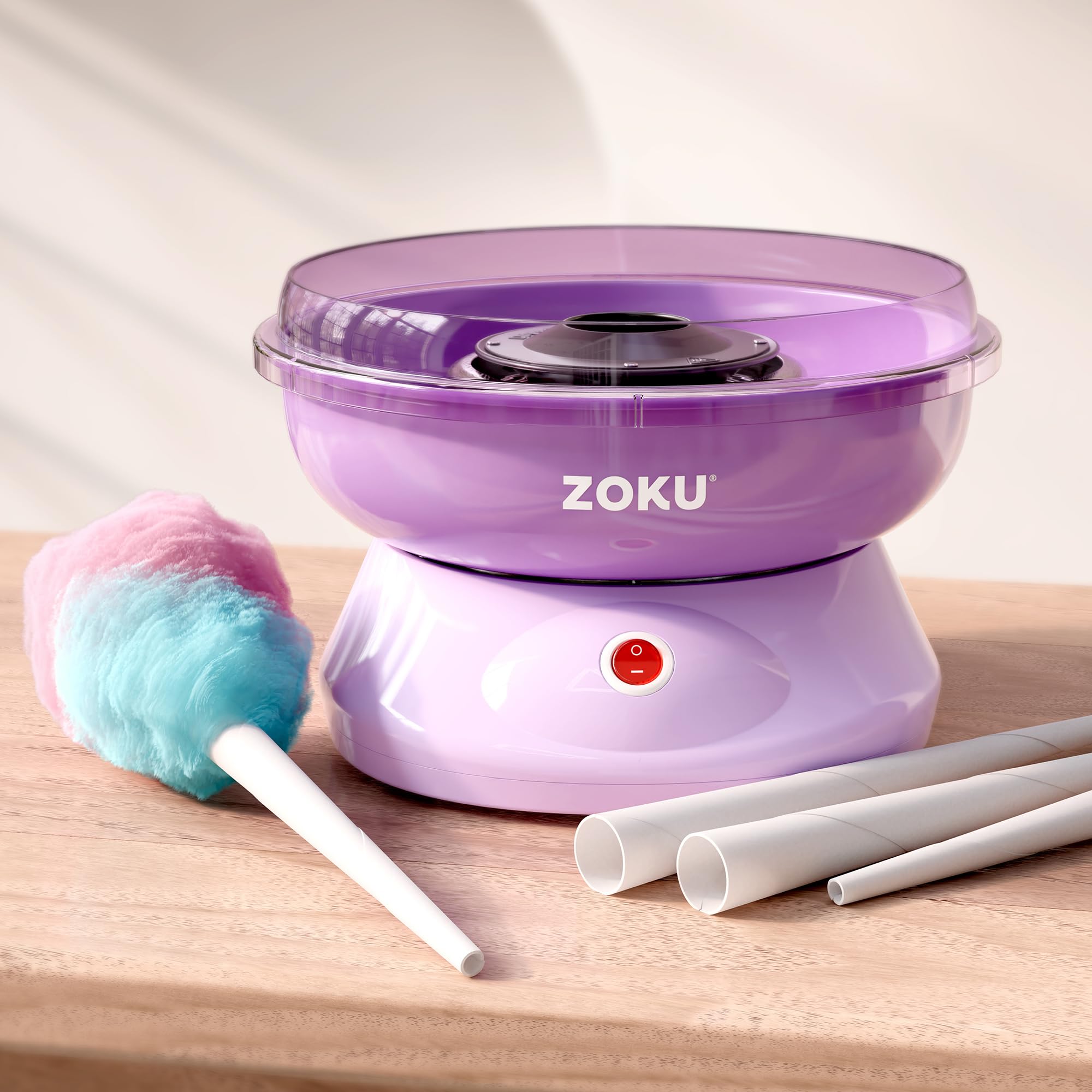 ZOKU cotton candy cones ready to collect fluffy floss.