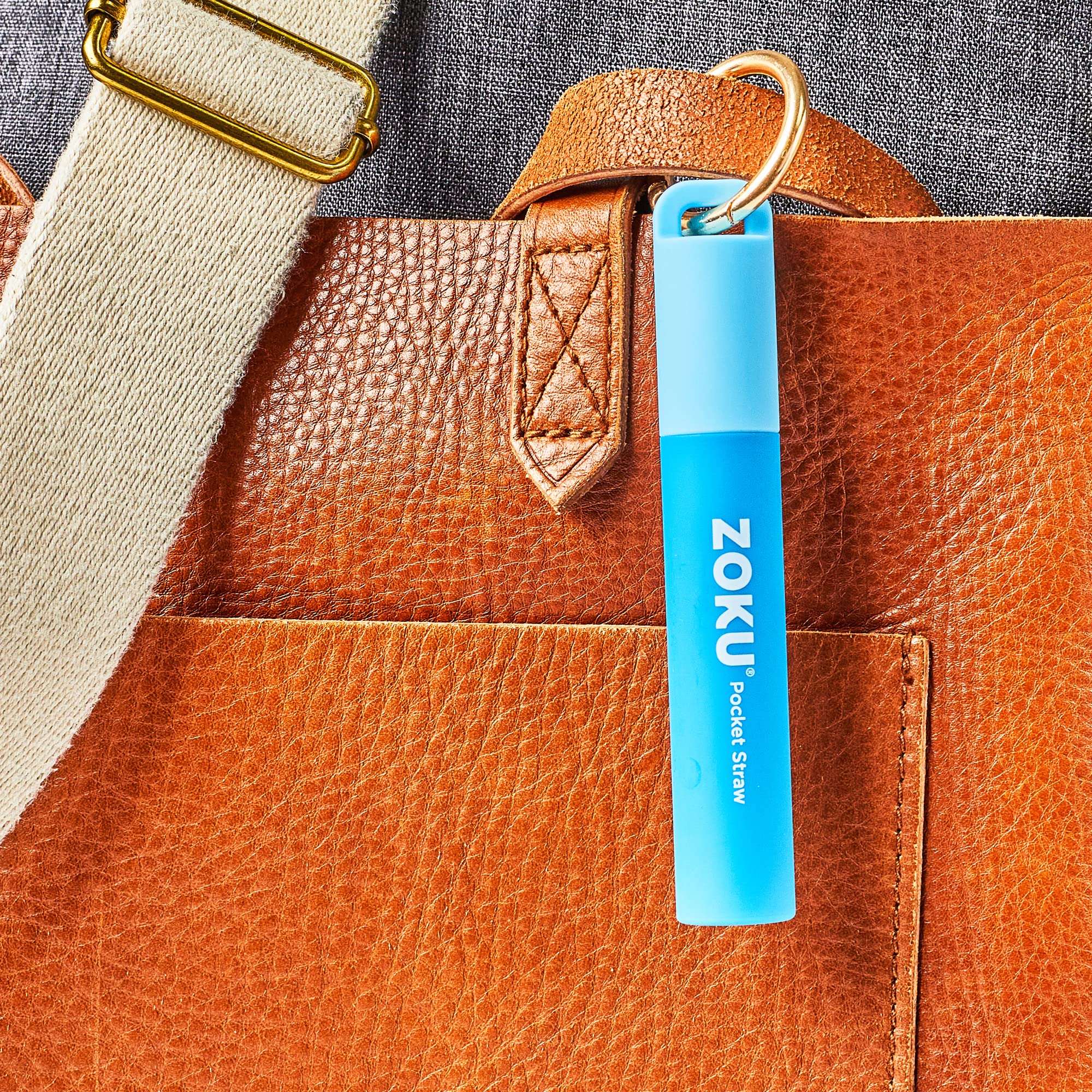 ZOKU blue pocket case with key ring for easy carry
