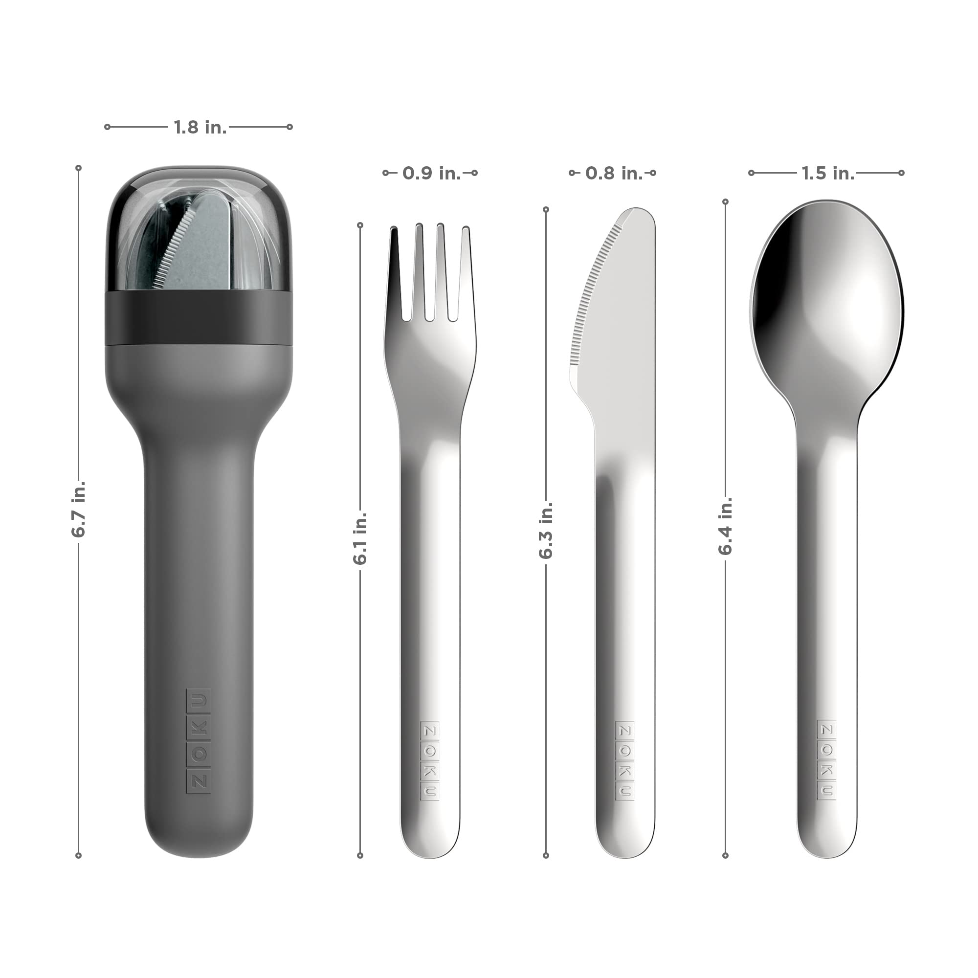 ZOKU Pocket Utensil Set charcoal knife for quick meals on the go