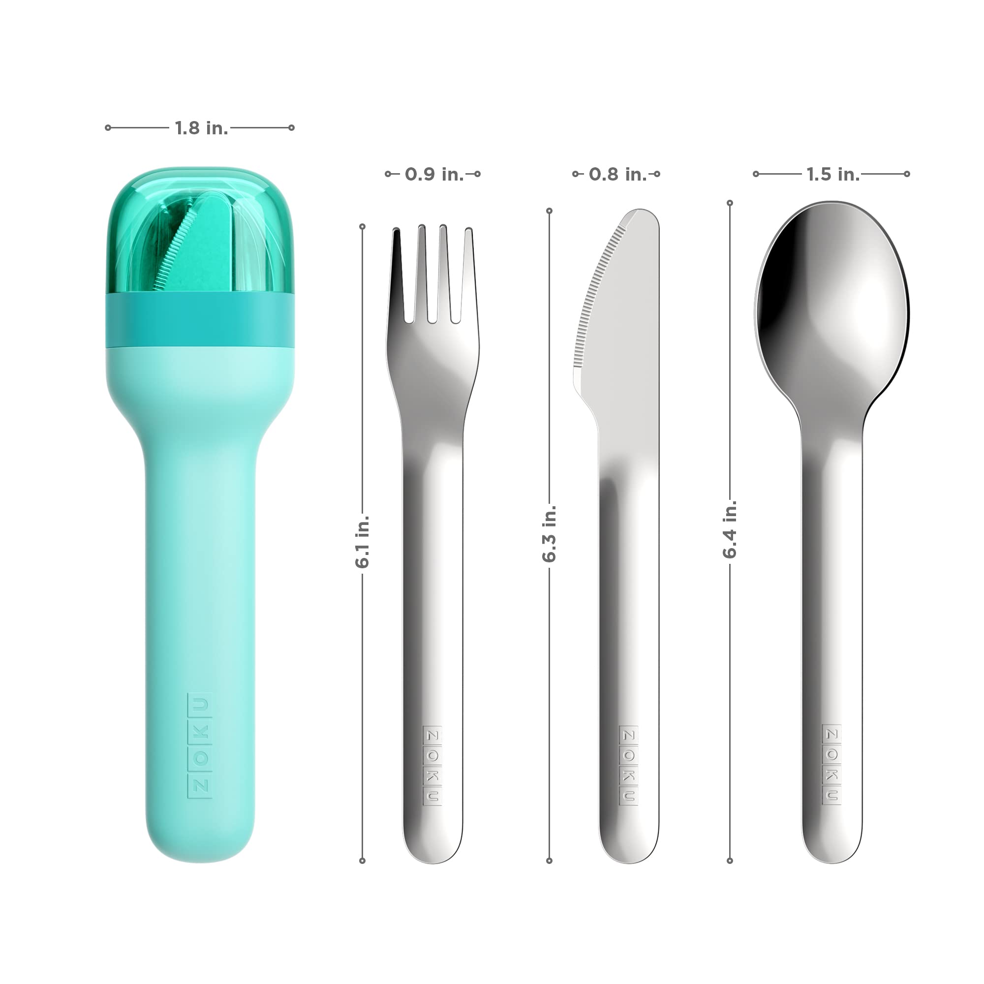 ZOKU teal fork showcasing compact design for easy packing