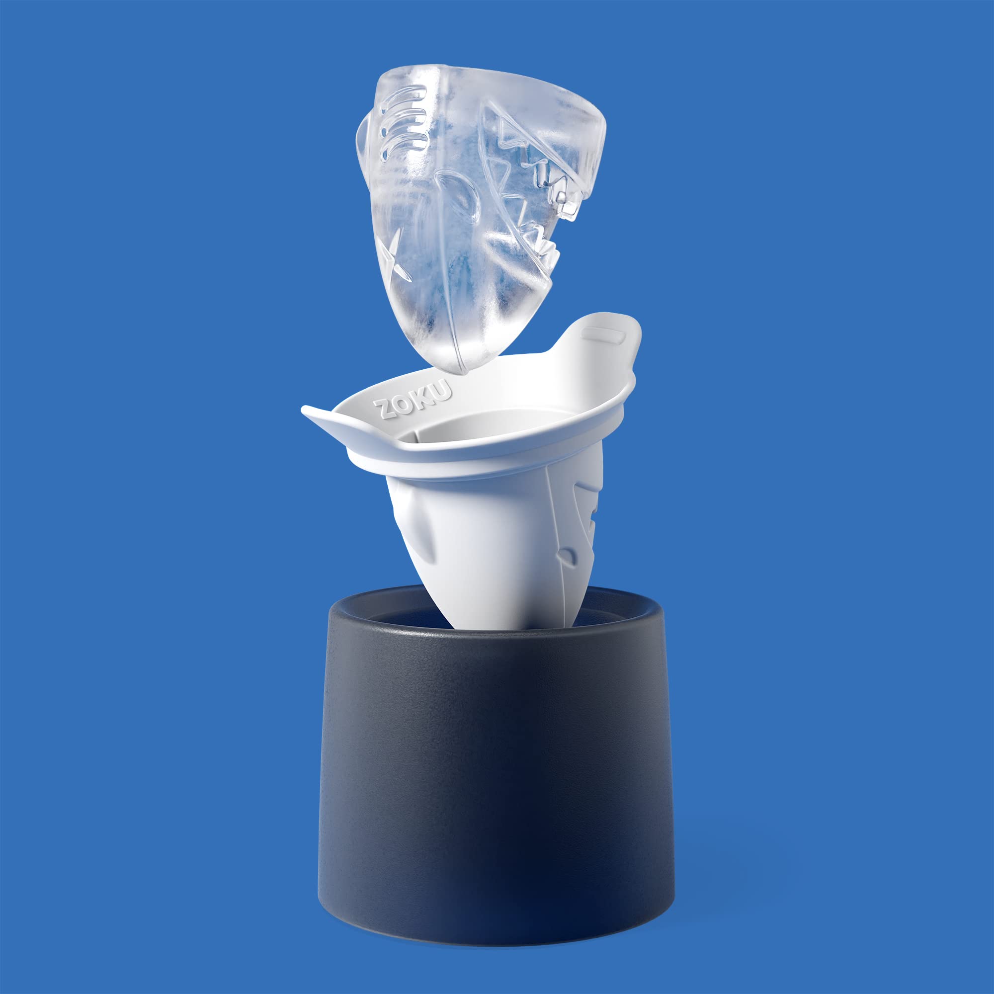 ZOKU Shark ice ball molds side view highlighting playful design and two-mold setup.