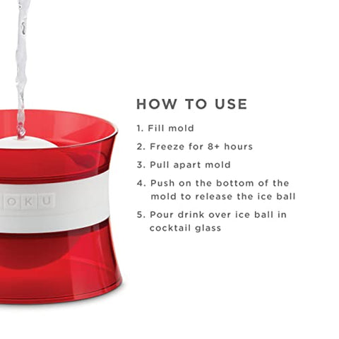 ZOKU stackable ice-ball mold set for space-saving freezer storage.