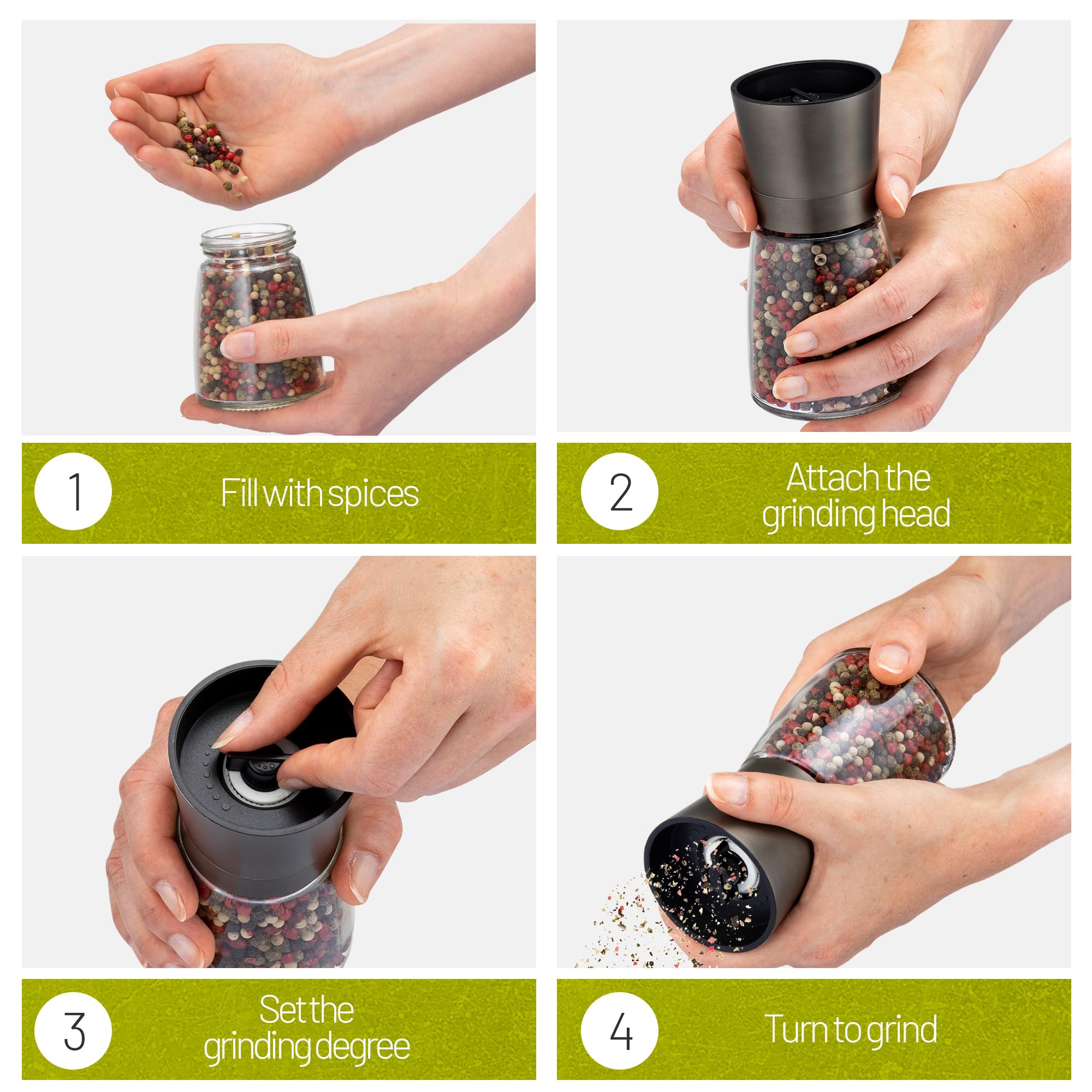 ZOLMER dishwasher-safe glass container ensures easy cleanup after spice changes