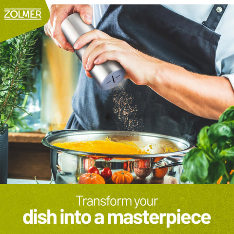 ZOLMER Nutmeg Grinder integrated storage holds whole nutmegs for fresh use.