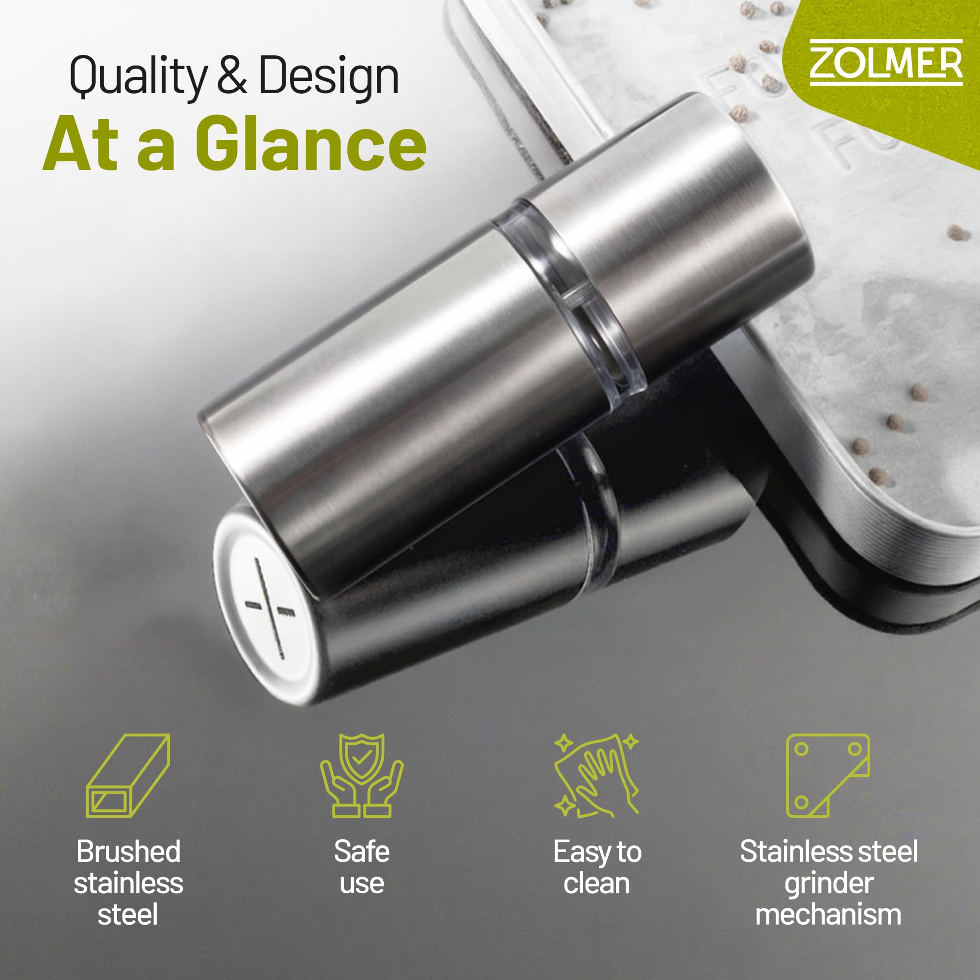 ZOLMER Nutmeg Grinder safe-handling reduces risk during grinding.