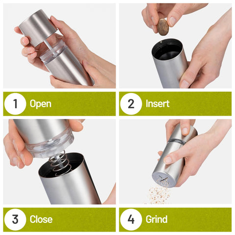 ZOLMER Nutmeg Grinder stainless steel body offers durable, easy cleaning performance.