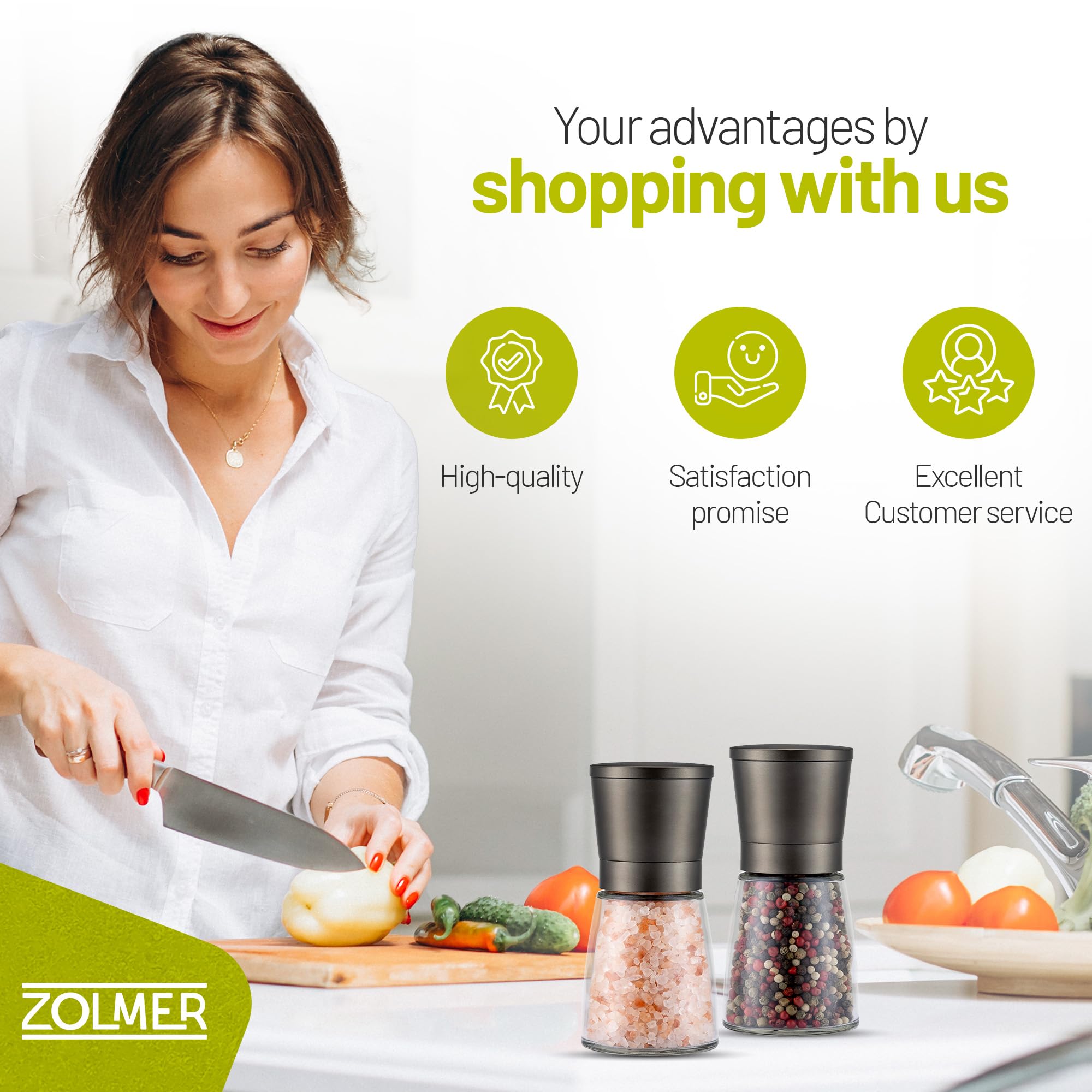 ZOLMER small black mill in use for everyday home seasoning