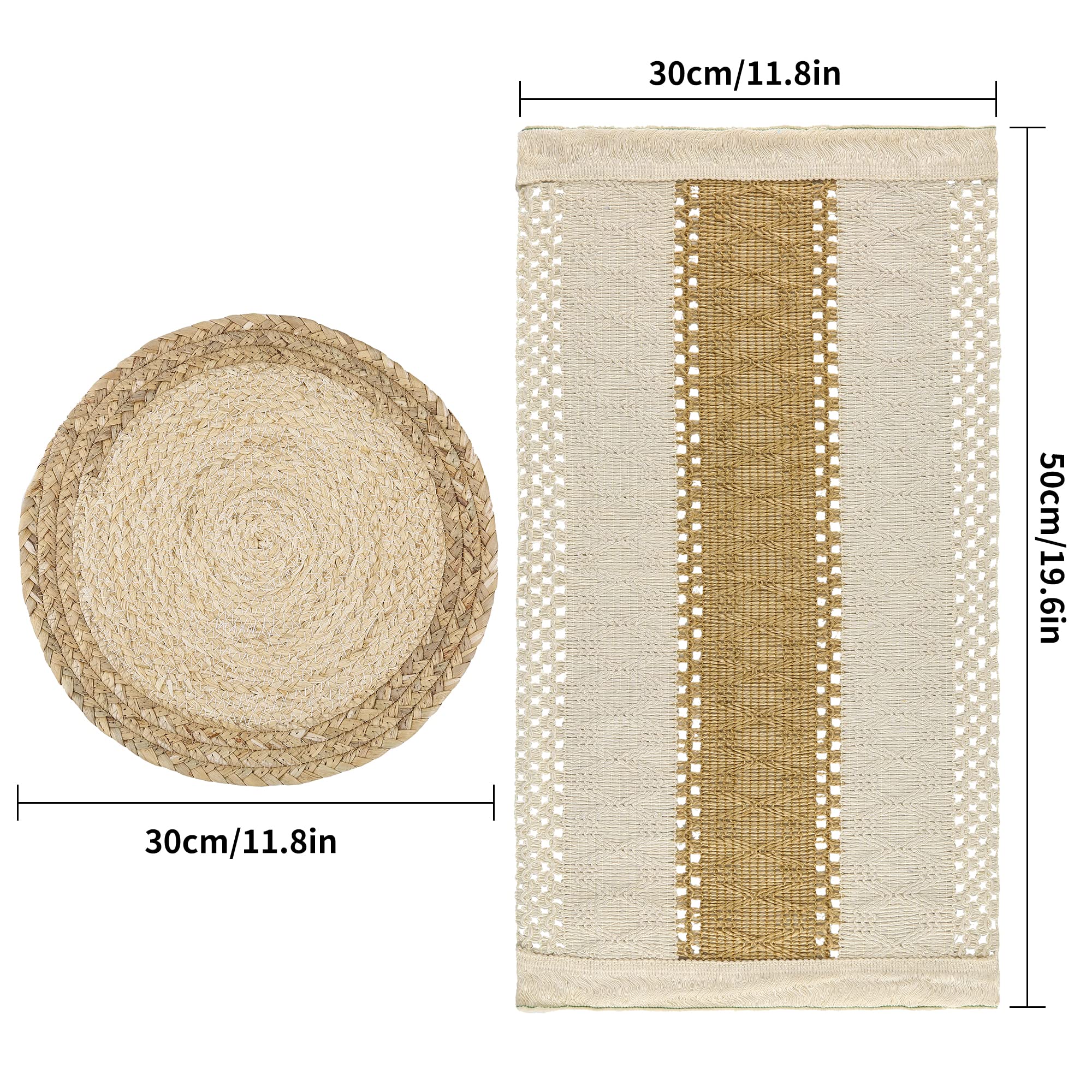 Zology burlap hollow stripe placemats evoke farmhouse warmth.