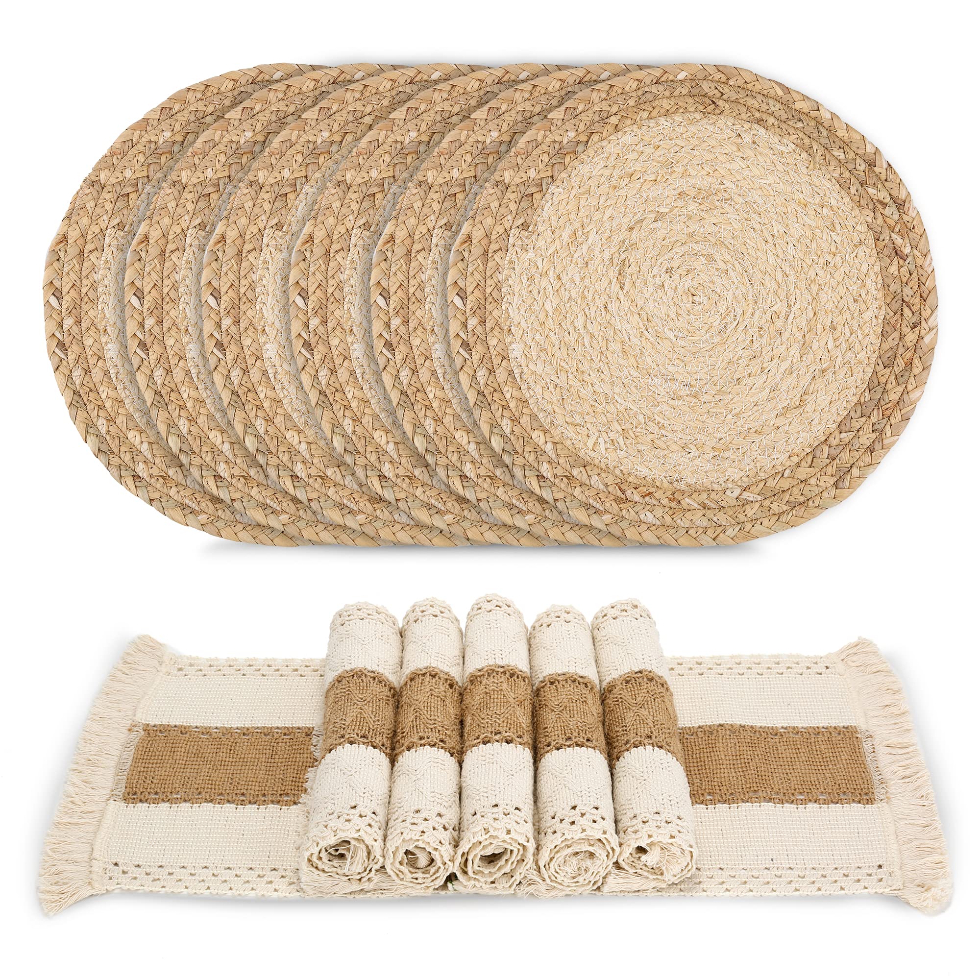Zology square placemats set enhances rustic dining with durable protection.