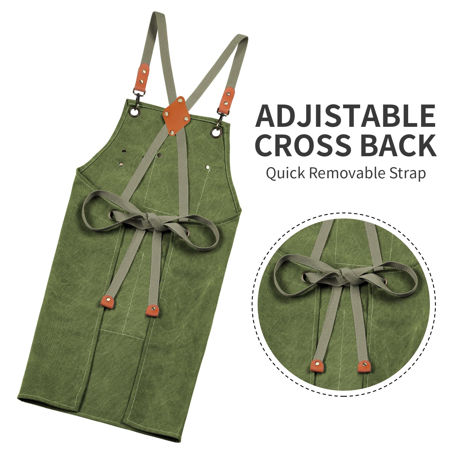ZOMAO cross-back apron adjustable buckle showing durable hardware for long-lasting use.