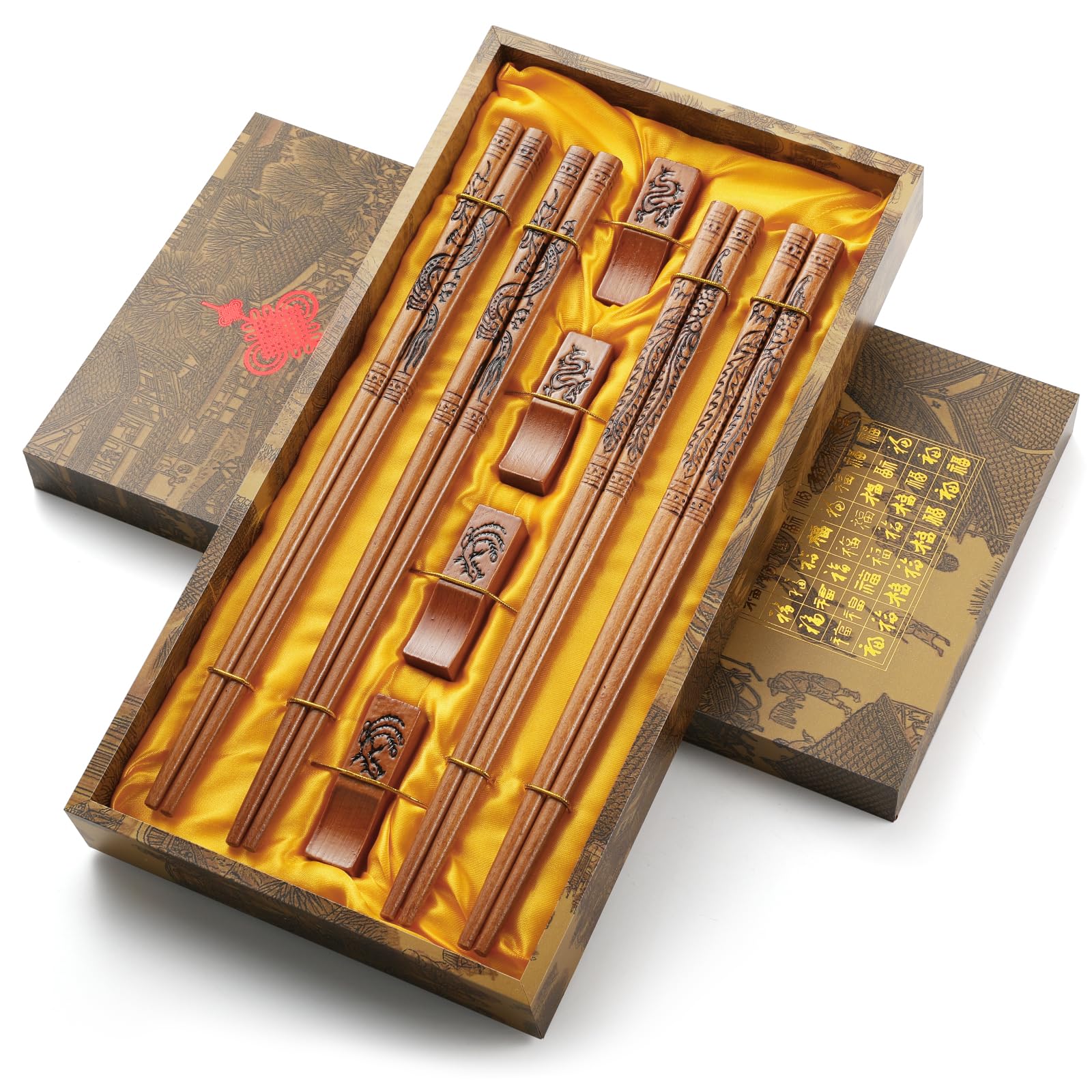 ZOMCHAIN dragon and phoenix chopsticks with holder for elegant dining and easy serving