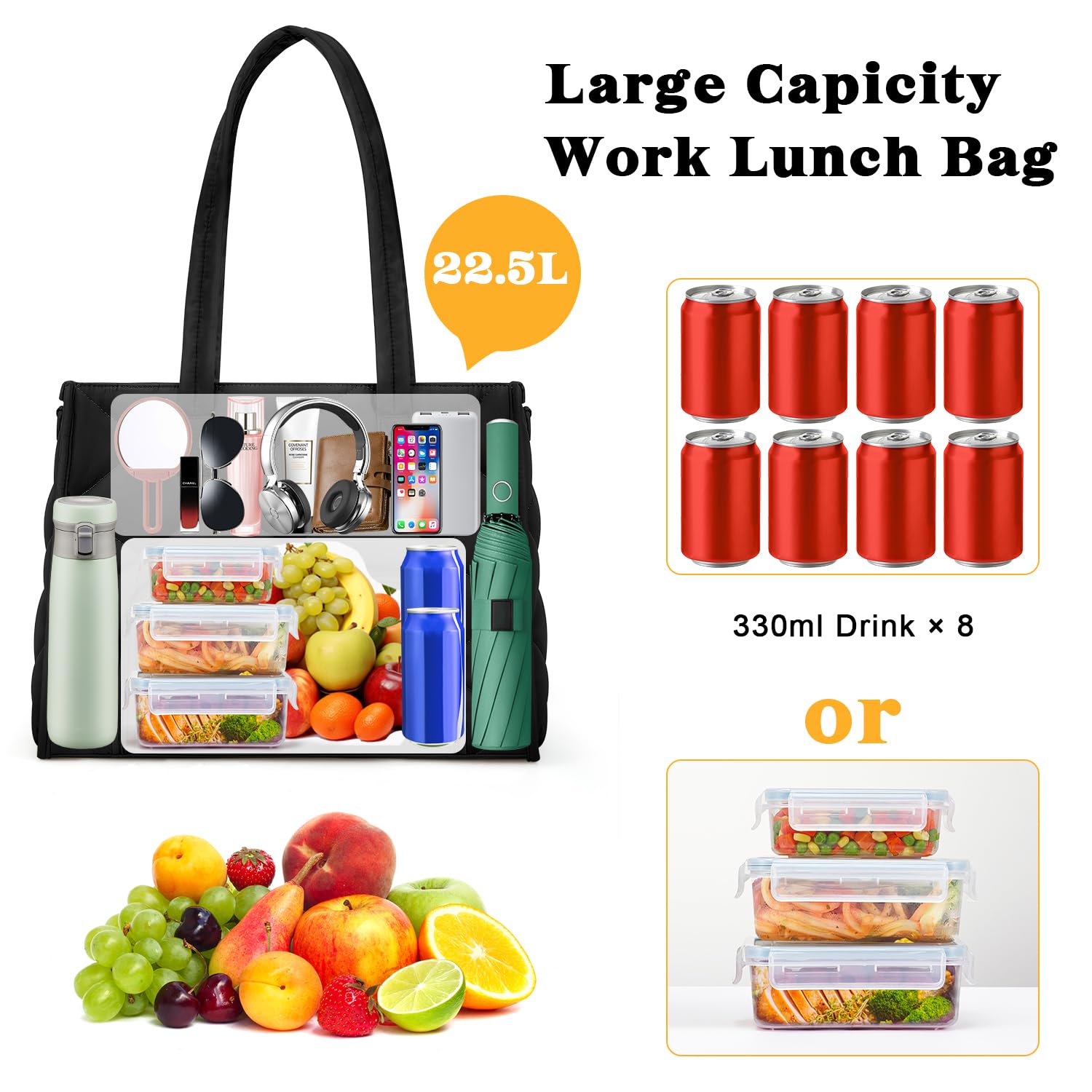 Large capacity tote with 15.6-inch laptop pocket for daily commute.