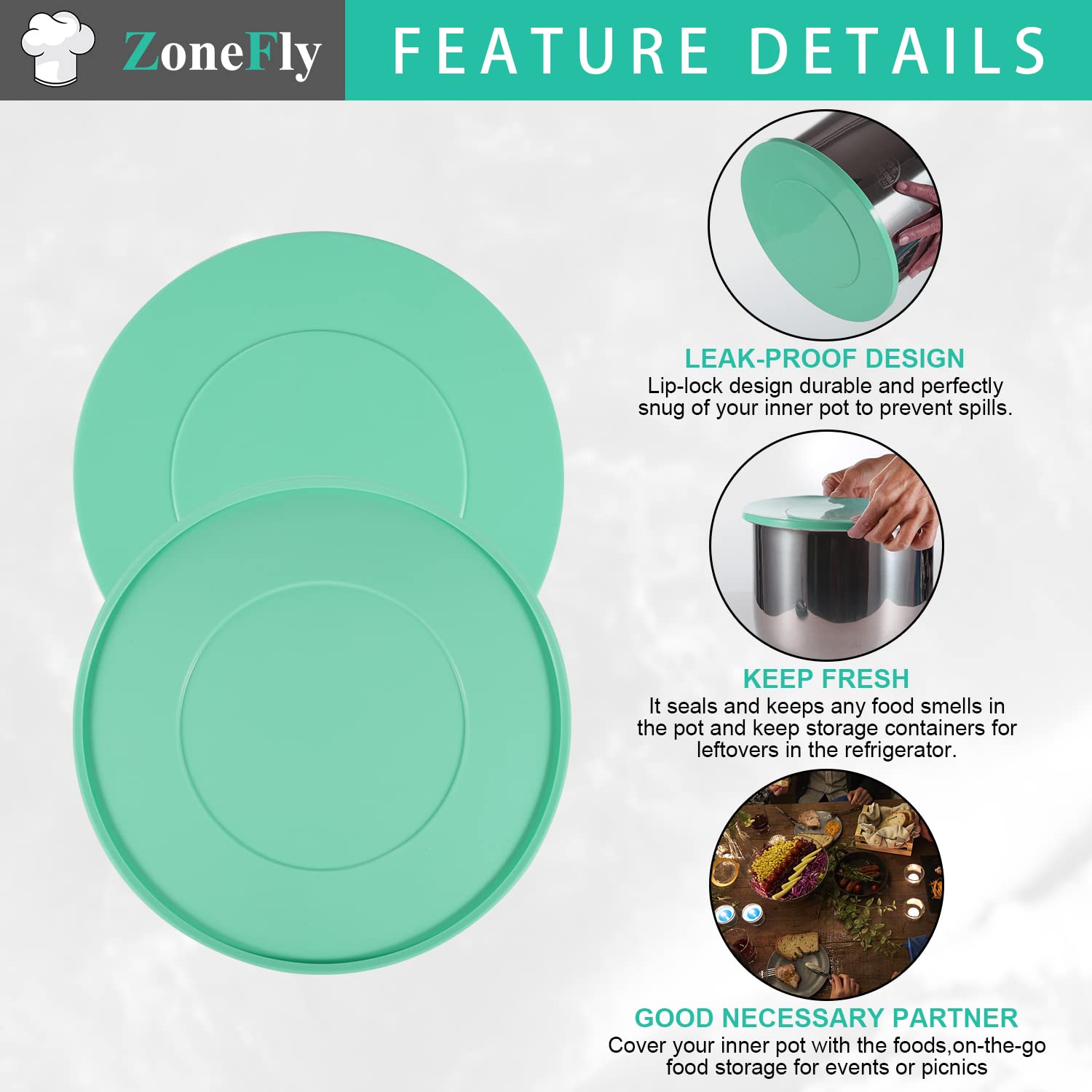 ZoneFly dishwasher-safe lid for easy cleanup after meal prep