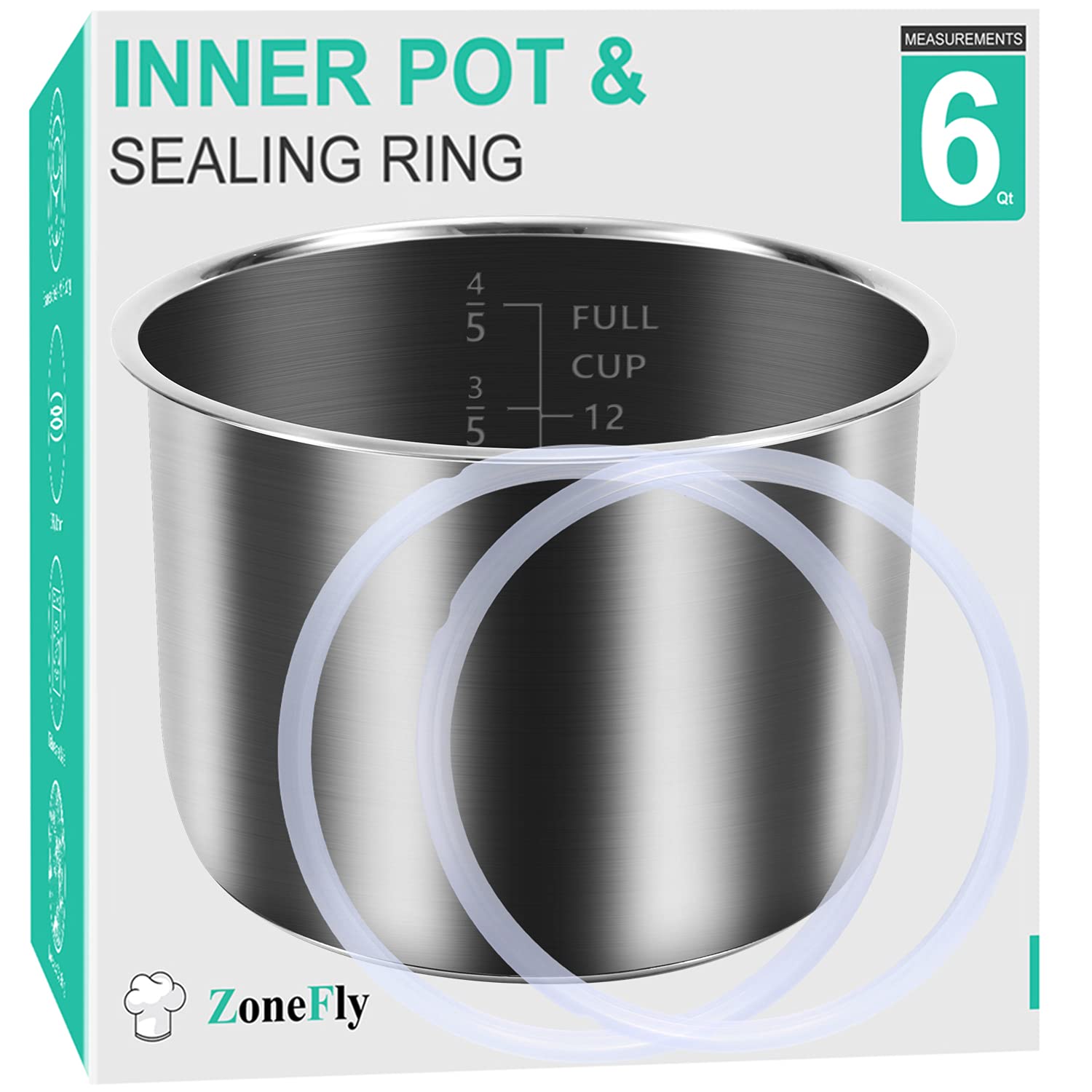 ZoneFly inner pot 6 qt stainless steel core for even heating.