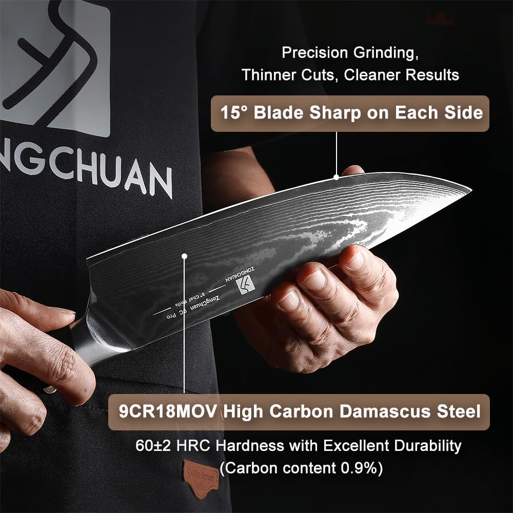 Zongchuan Damascus 6-inch boning knife ideal for trimming meats and delicate work.